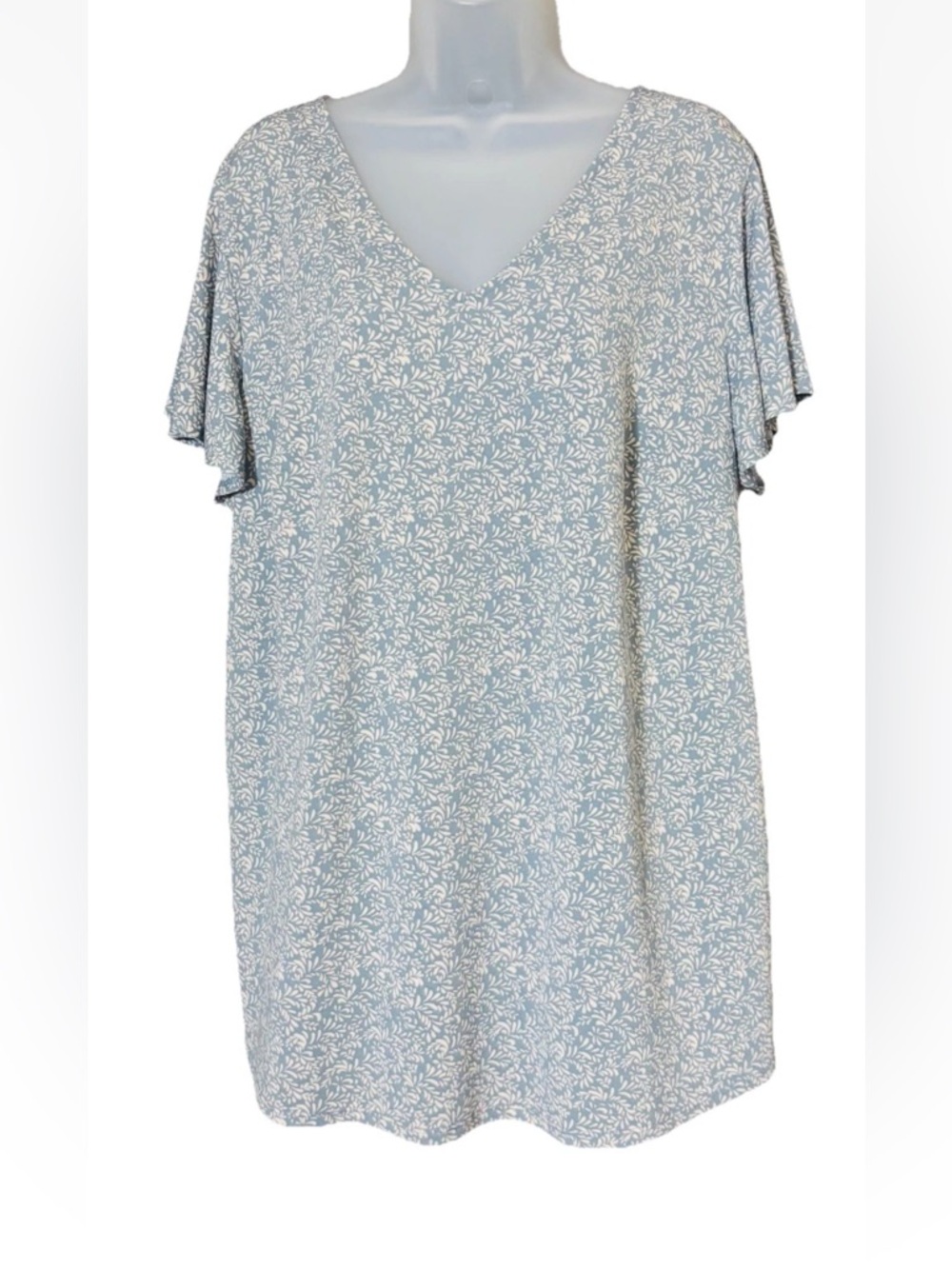 Adrianna Papell Women's Flutter Sleeve Ditsy Blue Cream Floral Top 1X V-Neck